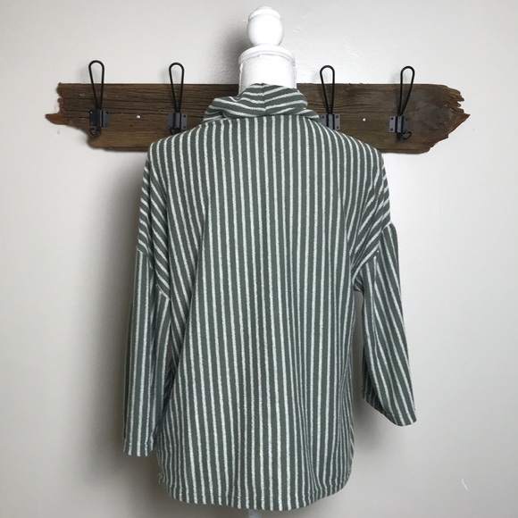 Anthro W5 Top Striped Bell Sleeve Moss Green - Picture 3 of 8